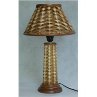 Wooden and Rattan Table Lamp