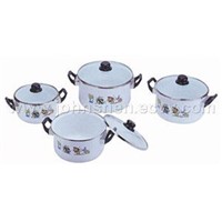 8pcs enamel w/glass lid cooker