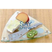 Triangle Glass Cheese Board With Knife