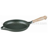 Wood-handle aluminium fry pan
