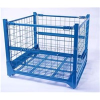 Folding rectangular material handling wire mesh cage with wheels