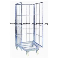 Rolling metal laundry cage cart with 4 wheels