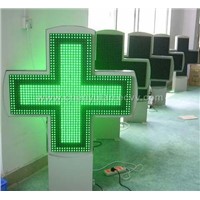 LED Pharmacy Cross Display with Silver White Frame