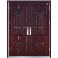 Double Steel Wooden Door with Carved