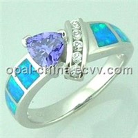sterling silver ring with synthetic opal inlay