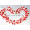 OBAI Jewelry 9-14mm red melon seeds shape coral & 6-7mm freshwater pearl necklace