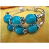 OBAI Jewelry 14mm blue round natural turquoise tibet silver bracelet