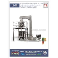 FULLY AUTOMATIC VERTICAL FFS POUCH PACKING MACHINE WITH MULTIHEAD COMBINATIONAL WEIGHER FILLER.