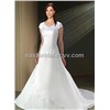 A-Line V-Neck Short Sleeves Taffeta Wedding Dress IFWD0003