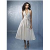 A-Line/Princess Halter Sleeveless Taffeta Tea-Length Beach Wedding Dress (B-srwd0005)