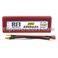 2 Cell 4000mAh RFI RC 7.4V 25C LiPo Batteries