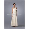 Donna Ricco White Silk Chiffon Halter Tea-Length Wedding Dress STWD0006