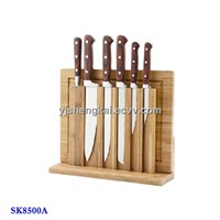 8pcs Knife Set in Stainless Steel Forge Color Wood Handle