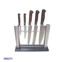 6pcs Knife Set in s/s Forge Color Wood Handle