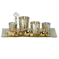 Glass candle set, candle holder, candle plate