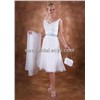 Fashion & Popular A-Line V Neckline & Back Sleeveless 2010 Tea-Length Wedding Dress (STWD0025)
