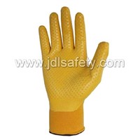 13 gaugeyellow ployester gloves with yellow nitile coated and dotted on palm