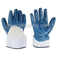 Blue nitrile coated gloves,half back,canvas cuff,jersey liner