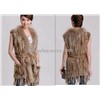 New Arrival raccoon & rabbit fur long vest with fringes hand knitted fur vest fashion coats