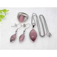 Elegant Style Light Pink Stainless Steel Murano Glass Jewelry Sets  1900014