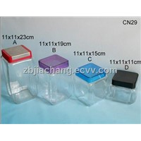 square clear glass jar with plastic lid CN29