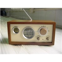 FM Digital Display Alarm Clock Wooden Radio