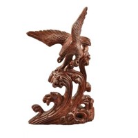 Red sandalwood hand carved eagle treading waves statue