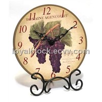 Wooden table clock with metal holder