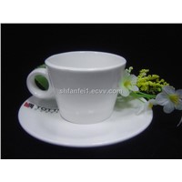 porcelain cappuccino cup and saucer with logo printing, coffee cup with a special handle