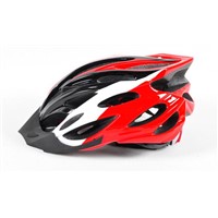 red and black color mountaion bike helmet with the visor