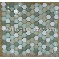 Hexagon Glass Mosaic Tile Mix Marble