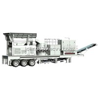 Mobile vibrating feeder and cone crusher plant