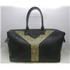 Gold Studed Easy Satchel Handbag in Black Croco Veins Leather 87668