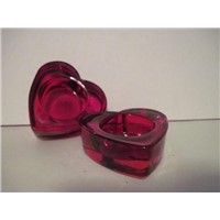 SET OF RED GLASS HEART VOTIVE CANDLE HOLDERS