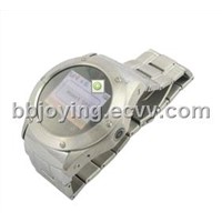 W968 Tri-Band Stainless Steel FM Radio Watch Cell Phone Silver