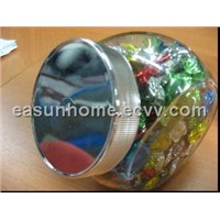 Glass jar with plastic metalized lid