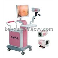 Digital colposcopy device with double-monitor