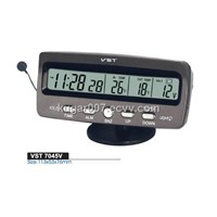 LCD car clock with voltage and temperature display