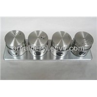 four stainless steel glass comdiment jar set