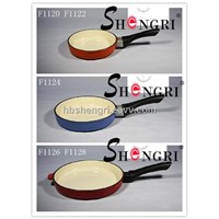 Cast iron enamel fry pan with Bakelite handle