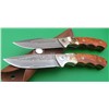 Handmade Damascus hunting knife F0001, fixed blade, burl wood handle, stag bone guard leather sheath