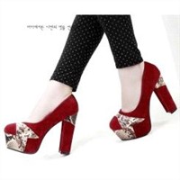 Fashion brief waterproof increased snake color split joint thick heel pumps Z0292 red