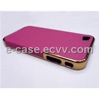 Pink Luxury Chrome Bumper Leather Skin Cover Hard Case For Iphone4G