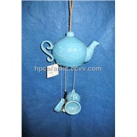 Blue Glazed Tea Set Shape Ceramic Wind Chime