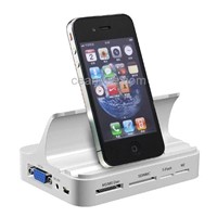 Card Reader for iPad/ iPhone, Multifunctional Charger Base, w/ Remote Control, Supports VGA Output