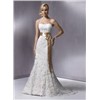 Slim A-line Lace Gown with a satin ribbon and glistening brooch