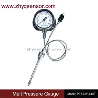 Mechanical flexible stem melt pressure gauge with output