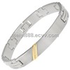 STAINLESS STEEL AND 10KT ID BRCELET WITH 0.07 DIAMONDS 8.5