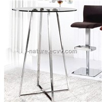 Bar table IA02198  polished stainless steel frame &amp;amp; tempered glass top
