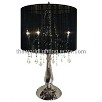 CTL003-Chrome Metal Stand Black Fabric Cover Crystal Decoration Table Lamp